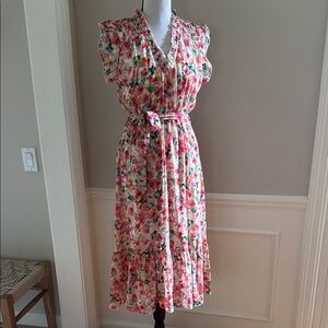 Apricot Floral Ruffle Sleeve Midi Dress Women's Size Small